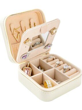 Travel Jewelry Case & Organizer with Mirror - Small Gift for Women & Girls